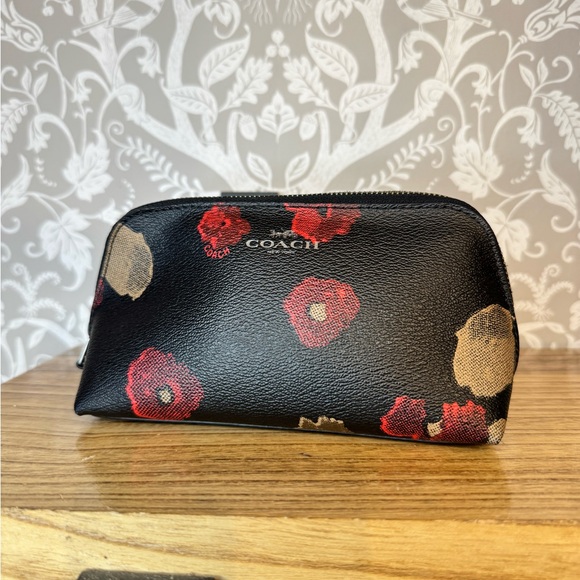 Coach Handbags - Coach Black Floral Cosmetic Toiletry Pouch Gunmetal Hardware EUC